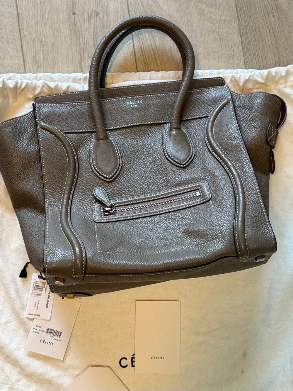 Celine Taupe Brown Souris Leather Mini Luggage Tote
